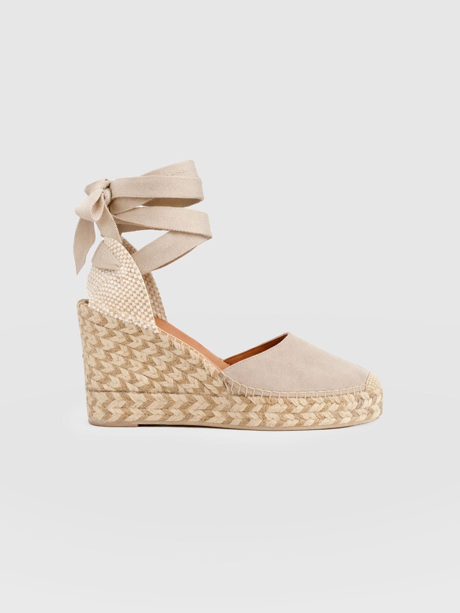 Rowe Espadrille Tie Wedges - Sand Suede
